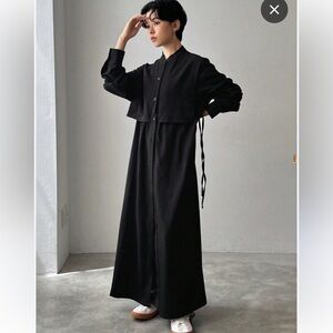 Asian style minimalist maxi dress charcoal grey